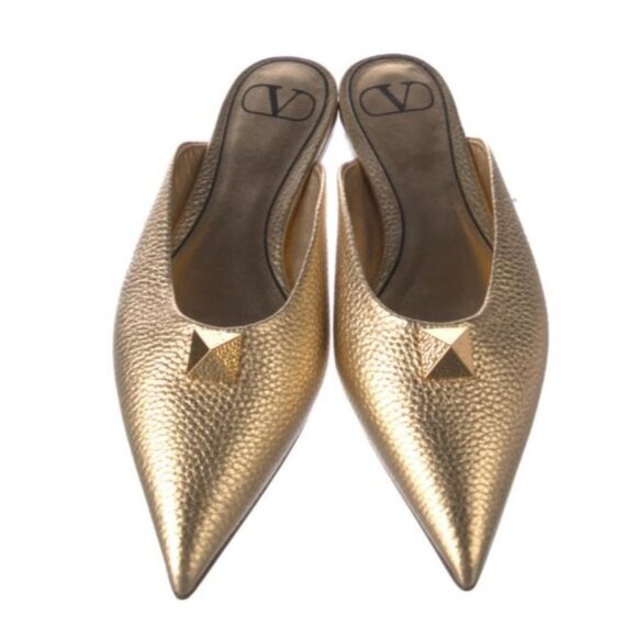 Valentino Garavani Gold Rockstud Pointed-Toe Mules - Picture 3 of 7